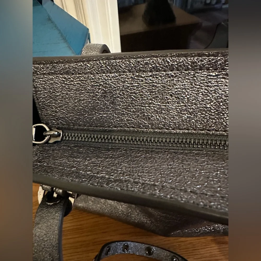 Henri Bendel Metallic Silver Satchel Tote Shoulder/ Crossbody Purse 12x9.5x4.5